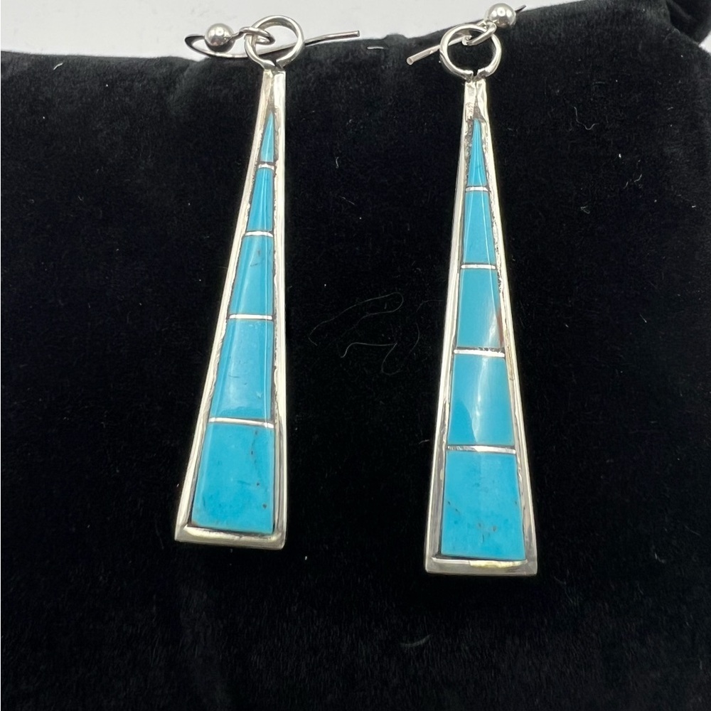 Native American Handcrafted Turquoise and Sterling Silver Earrings